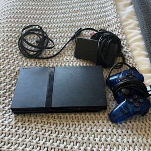 Sony PS2 Slim Console with Translucent Blue Controller